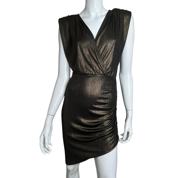 🤑 4/$24 Dresscode Metallic Sleeveless V-Neck Draped Brown Midi Dress - Picture 1 of 6